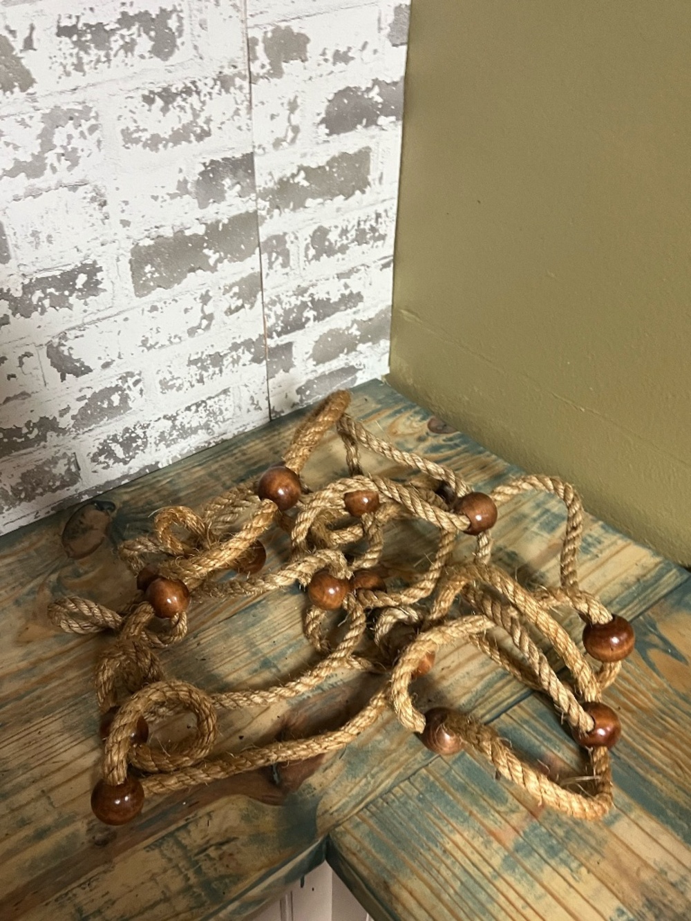 Vintage Three dimensional Rope Sculpture With Wood Beads